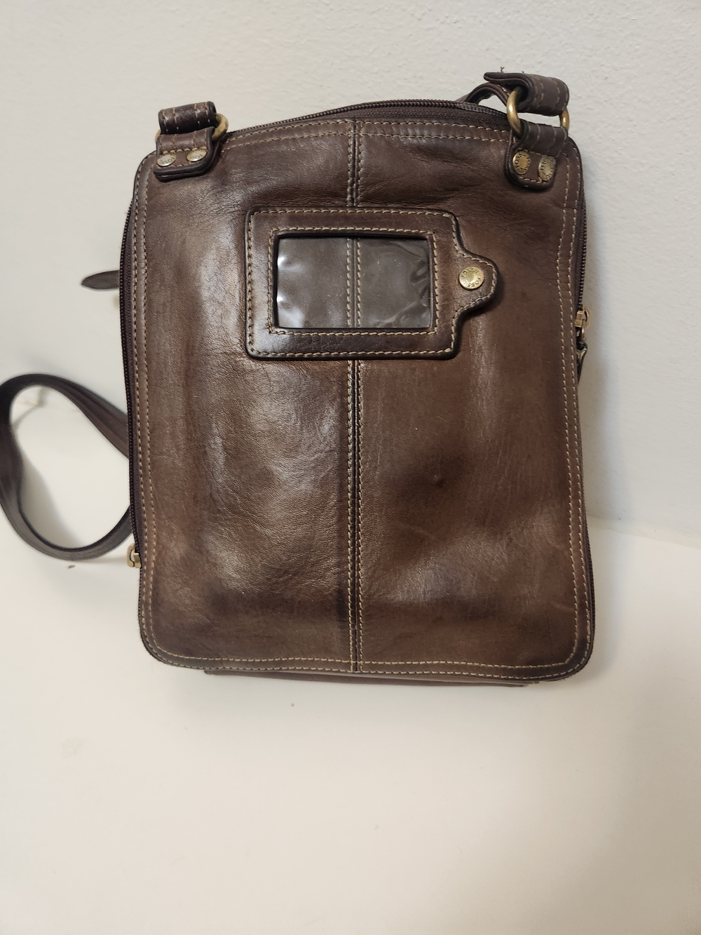 Vintage Fossil Dark Brown Leather Multi-Pocket Crossbody Organizer Bag NICE! - Picture 2 of 16